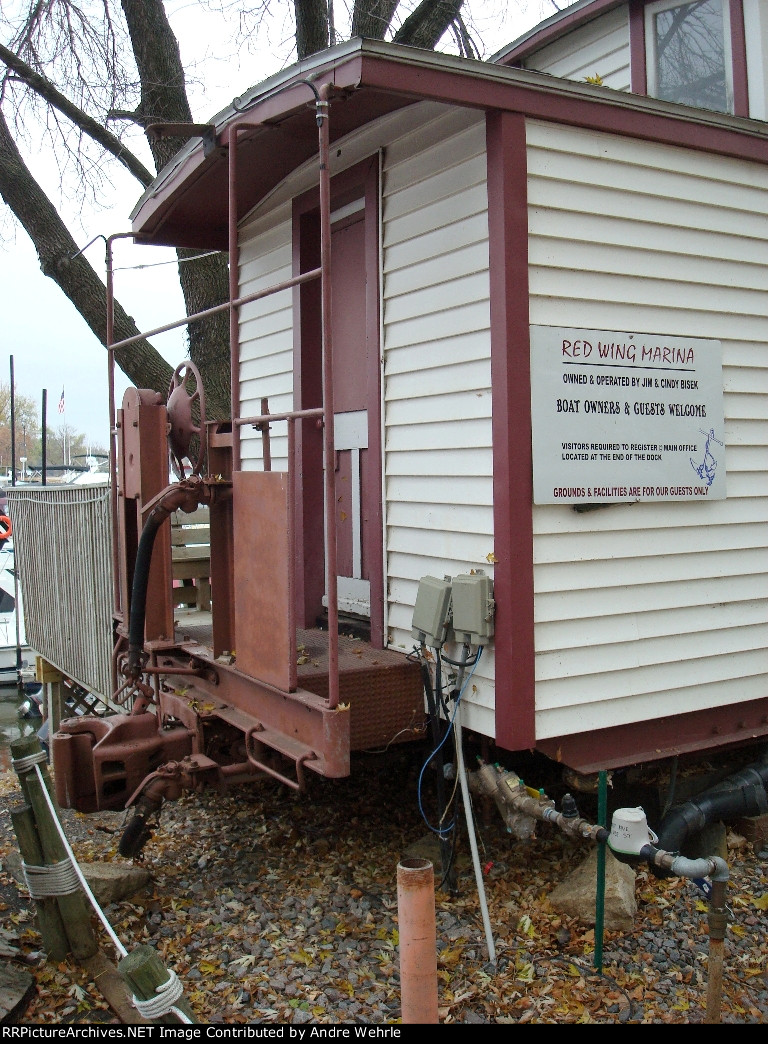 Platform end detail of the marina caboose